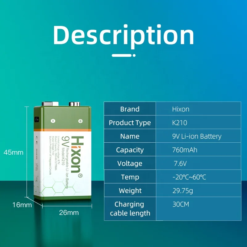 High quality 9V 760mah rechargeable lithium batteries 6F22 usb and type C charge battery 8pcs kit