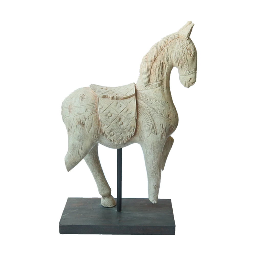 Home Decoration Horse Sculpture Wholesale Resin Horse Animal Figurine Vintage Toy Wood Effect Polyresin Horse Statue on Wheels