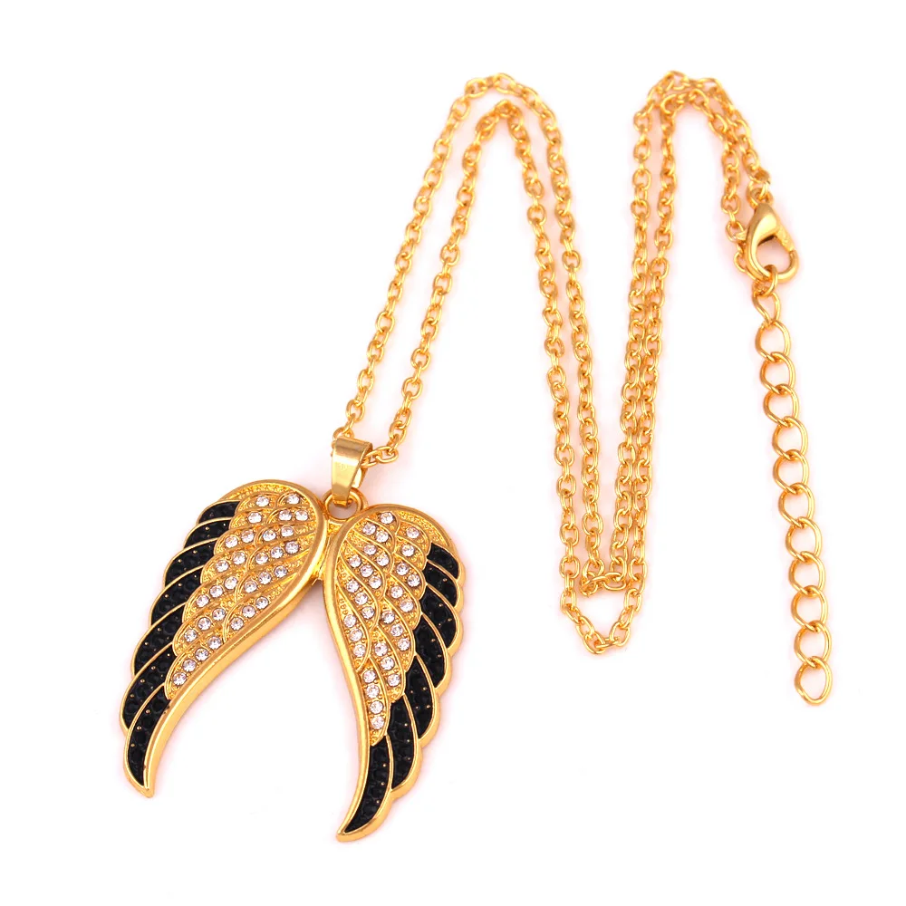 Fashion Factory Price Collection 316 Black and White Diamond Angel Wings Pendant Necklace