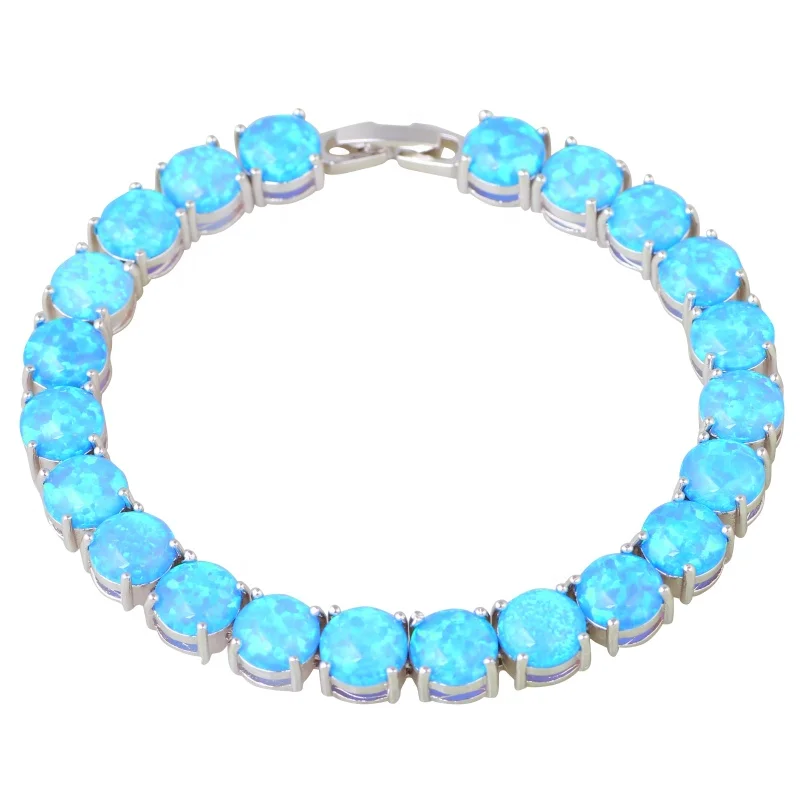 New Design Unisex pink 8mm Cut Tennis Bracelet Ocean Blue Fire Opal Rhodium Plated Greek Style Sample Making Available