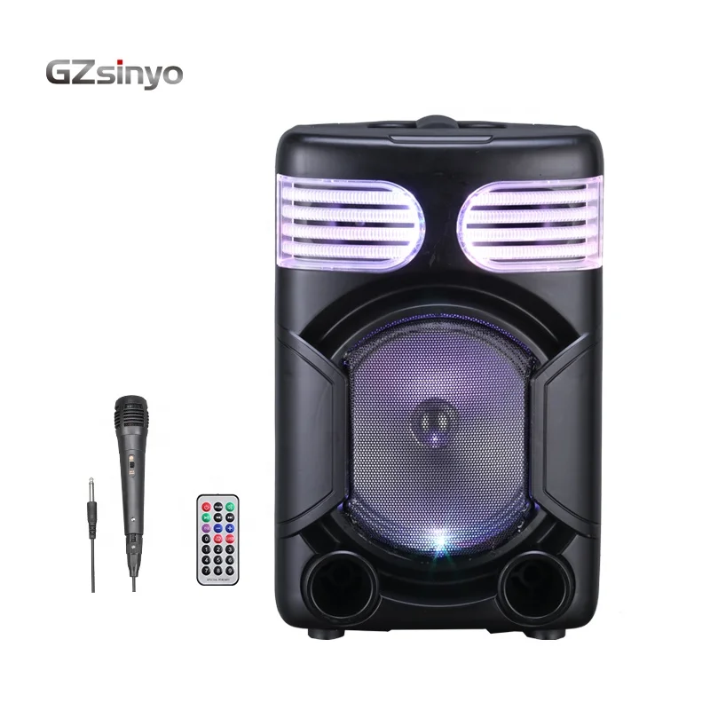 music sound system 8inch BT portable Speaker/8inch hot sale colorful LED light remote control speaker with wired mic
