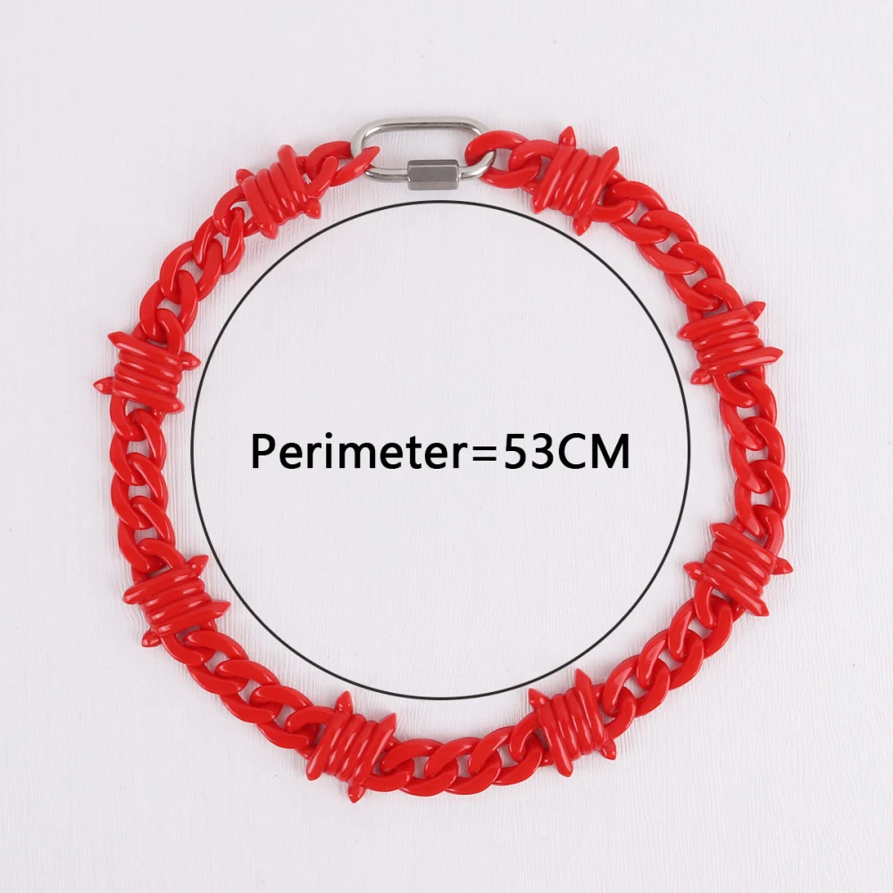 Fashion Red Acrylic Link Barbed Brambles Rivets Wire Necklace Rock Punk Thorns Spike Choker Necklace For Man Women