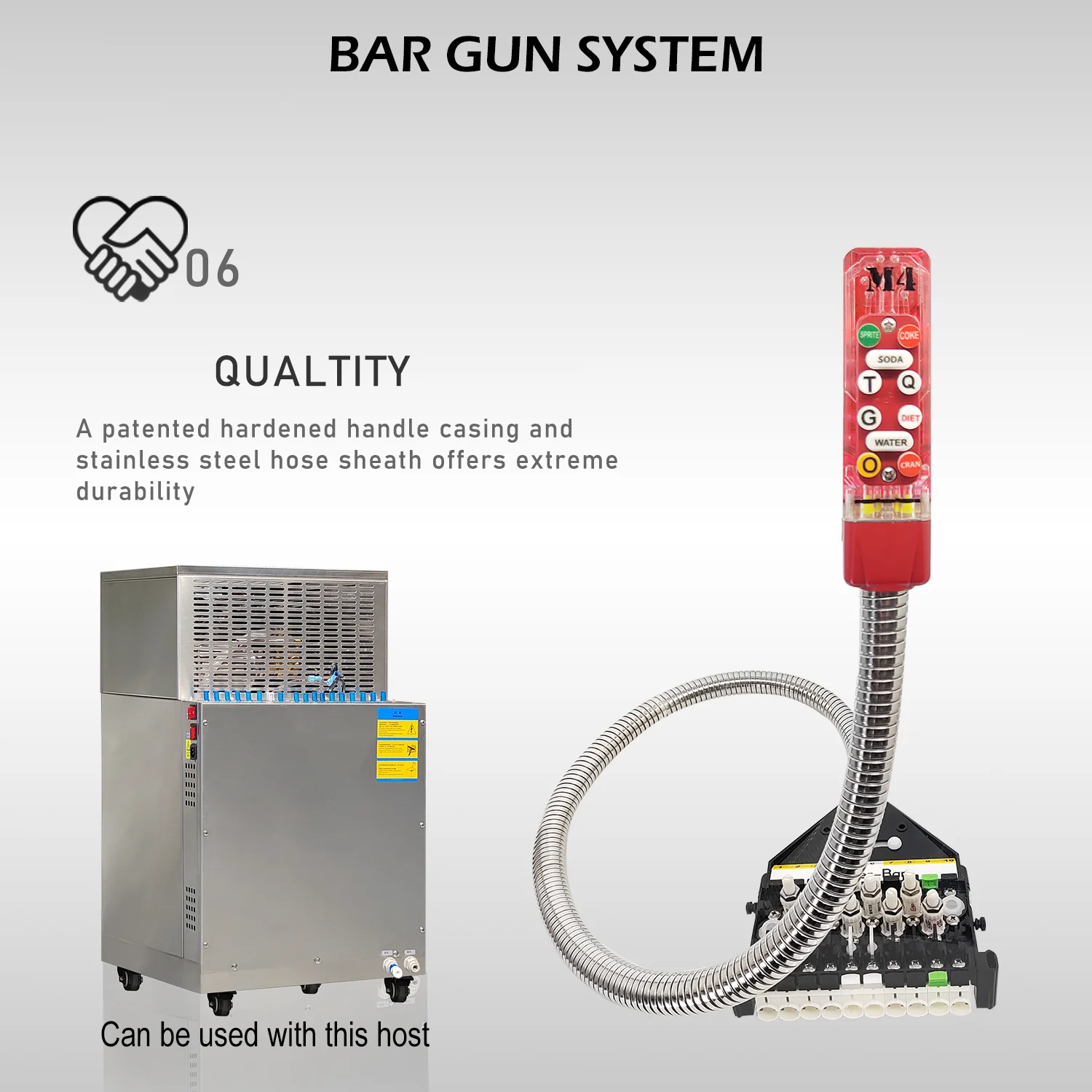 Automatic soda fountain bar gun system with under counter chiller to dispense post mix soda cola