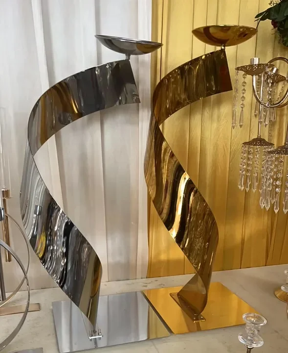 Luxury Tall Geometric Metal Gold Silver Wed Flower Stand Events Decorations Centerpieces For Wedding Table