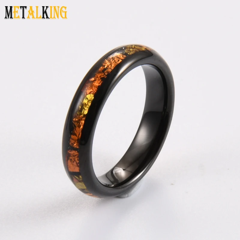 High Polished 4mm Black Tungsten Carbide Ring Gold Foil Inlay Womens Wedding Bands