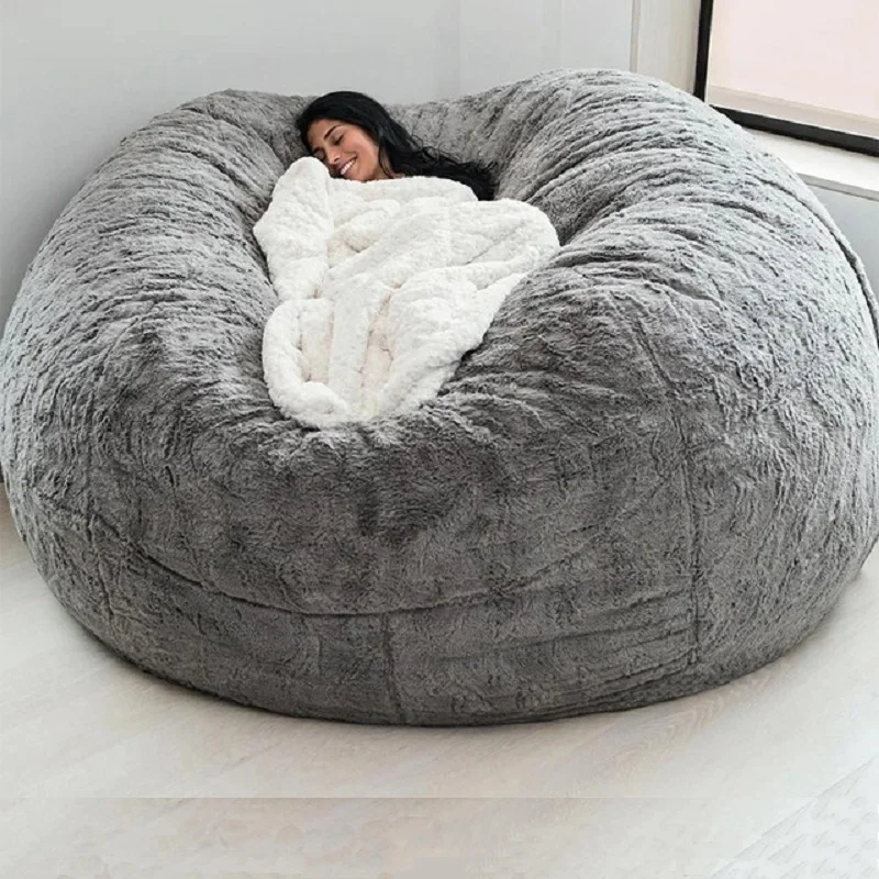 Sky Blue Bean Bag Living Room Sofa Simple Beanbag Chair Or Soft Fur Lazy Corner Sofa Bean Bag Cover