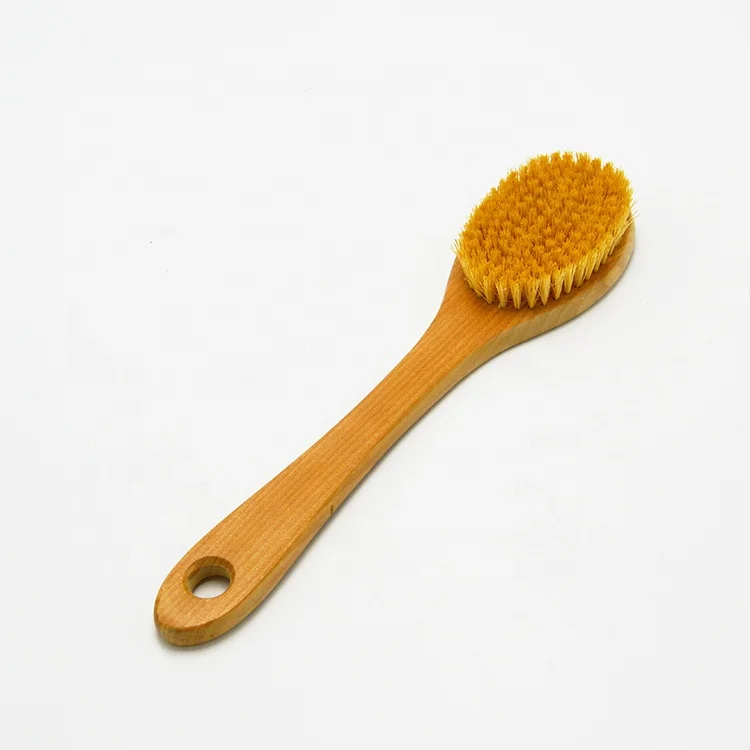 Custom Logo Natural Vegan Soft Sisal long handle Lotus wood Wooden Bamboo Dry Body Brush