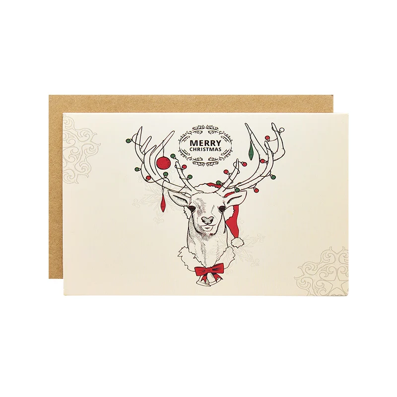 Custom printing kraft paper envelope merry christmas fold blank greeting cards