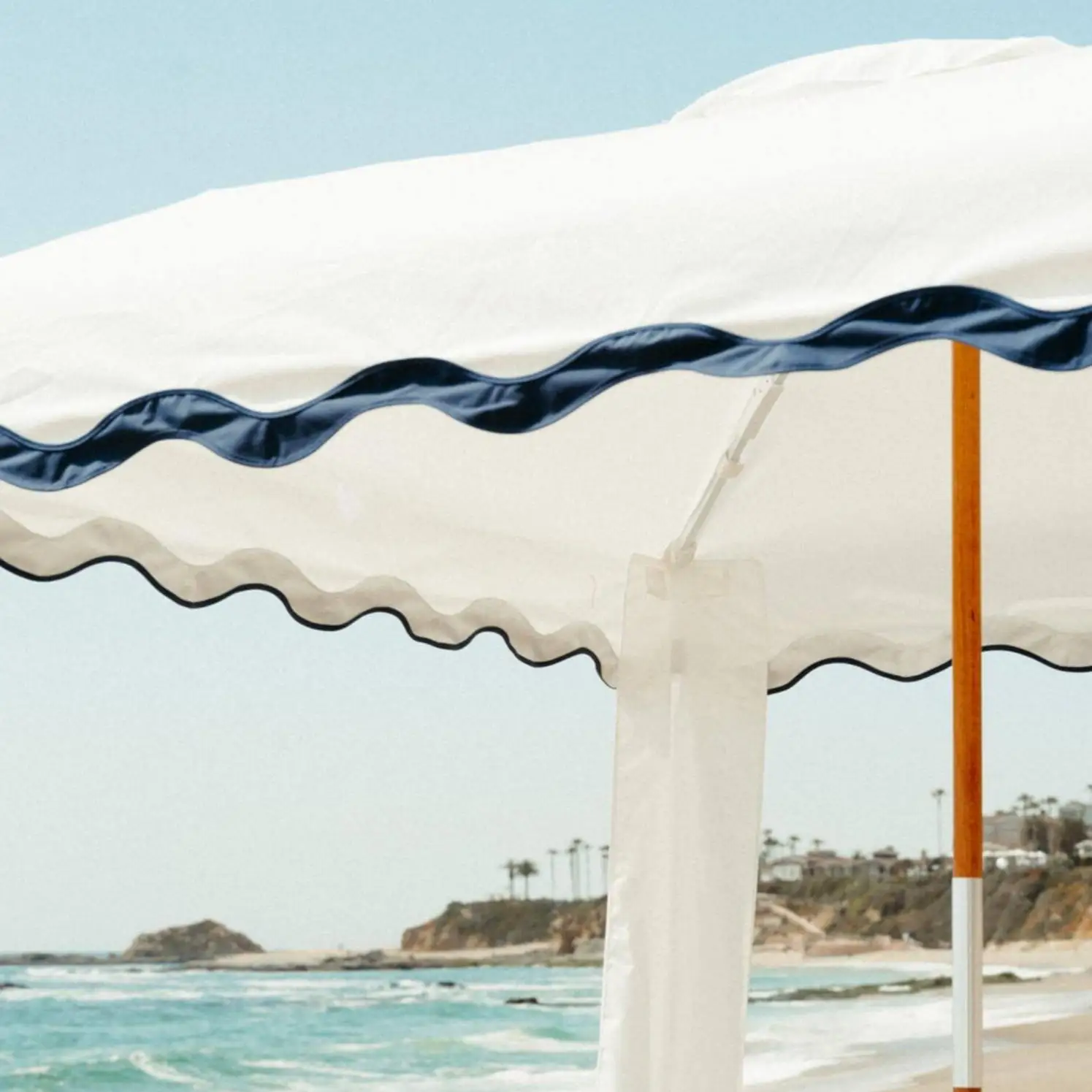 BR Custom Wholesale Outdoor UV50+ Luxury Wood Pole Beach Cabana Tent with Fringe Tassels, 6ft Premium Canvas Sun Shade Umbrella