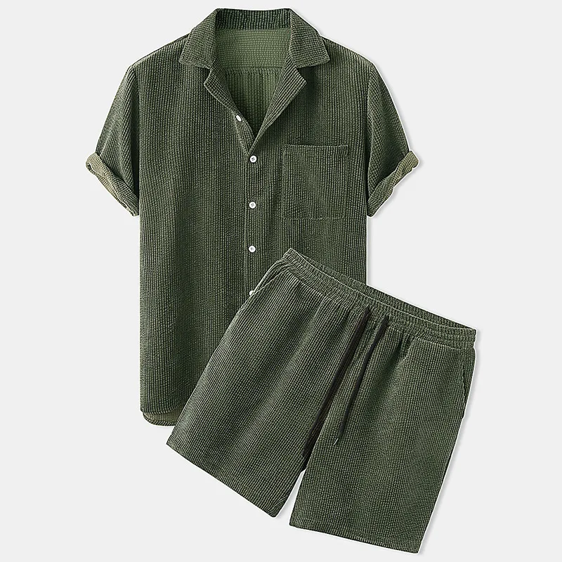 Style Men S Corduroy Casual Suit With Shirt And Shorts Summer 2024