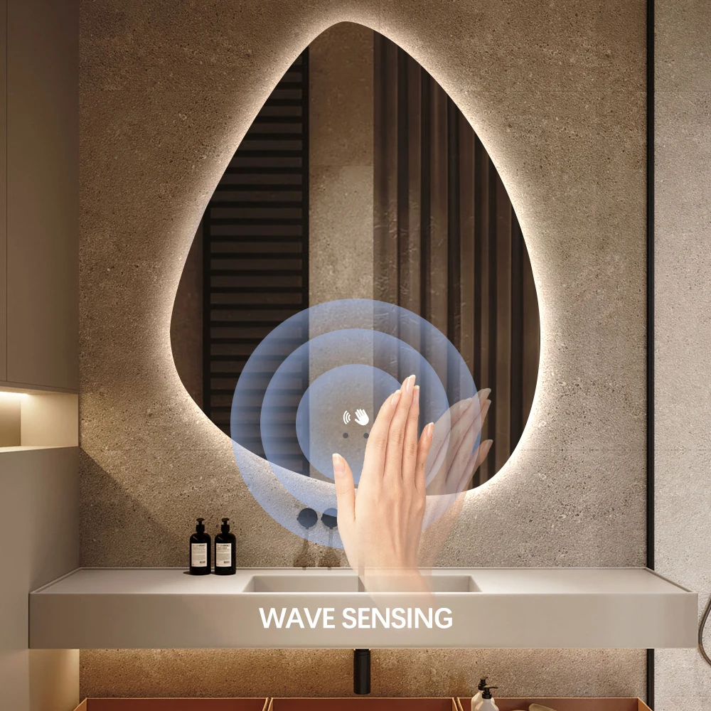 Hot sale decorative water drop special shape fashion silver oval bathroom toilet frameless wall mirror