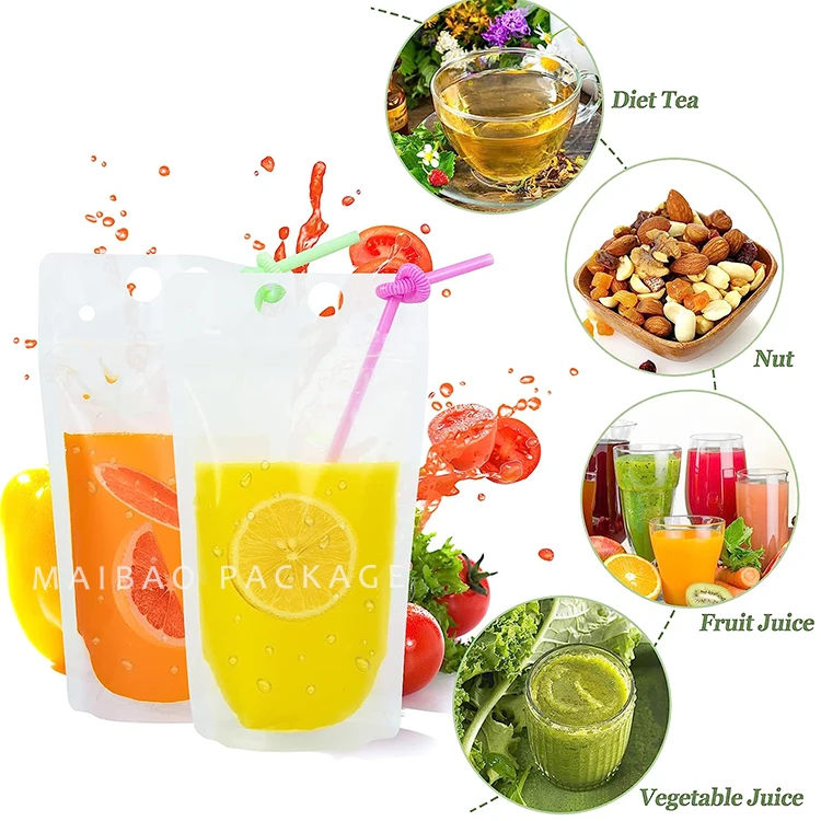 Boba Bubble Tea Drink Pouches With Straws Plastic Drink Bags With Zipper Party Beverage Bags Juice Pouches For Adults And Teens
