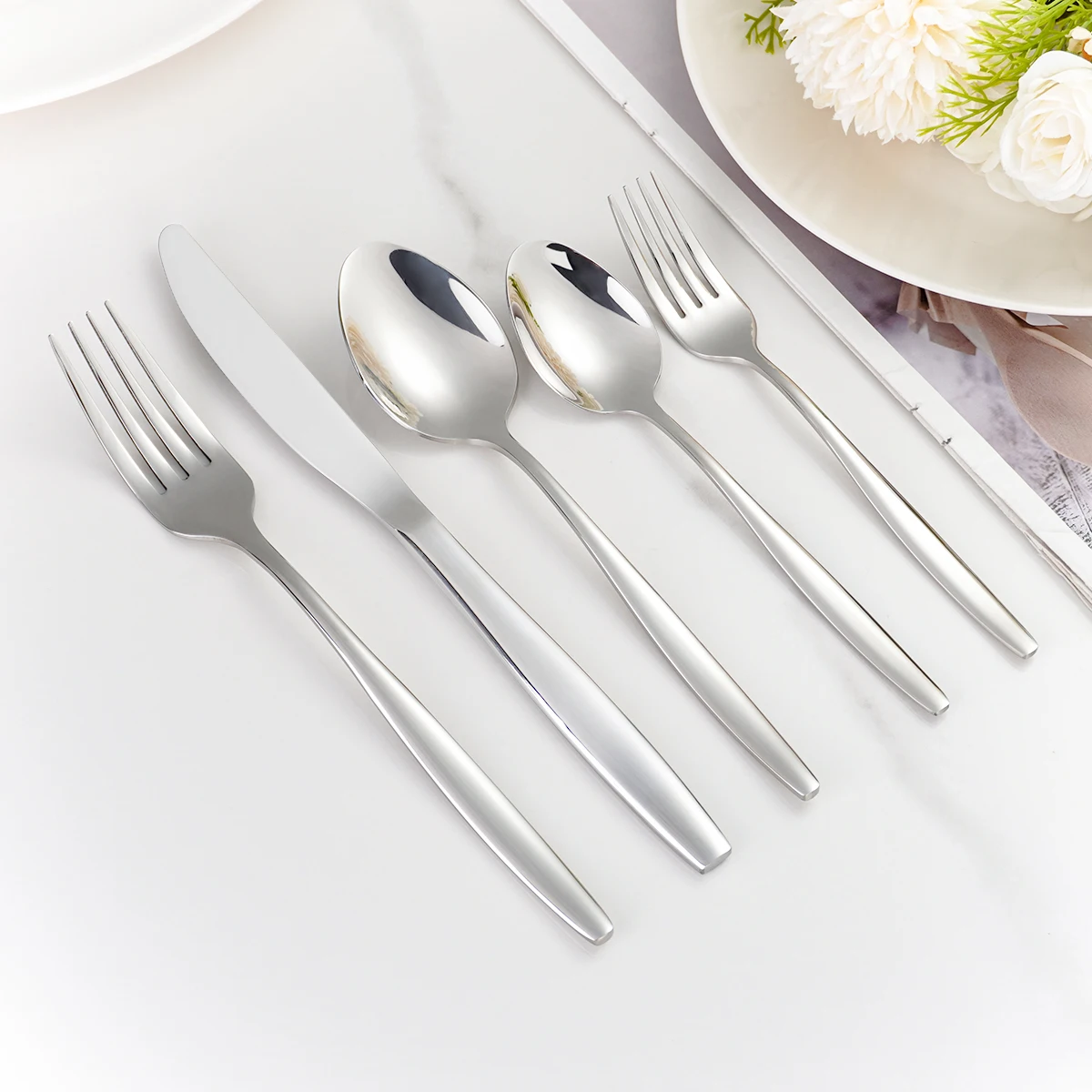5/60/120/145/165pcs Middle East Wedding Silverware Knife Spoon And Fork Stainless Steel Polished Western Cutlery Flatware Set