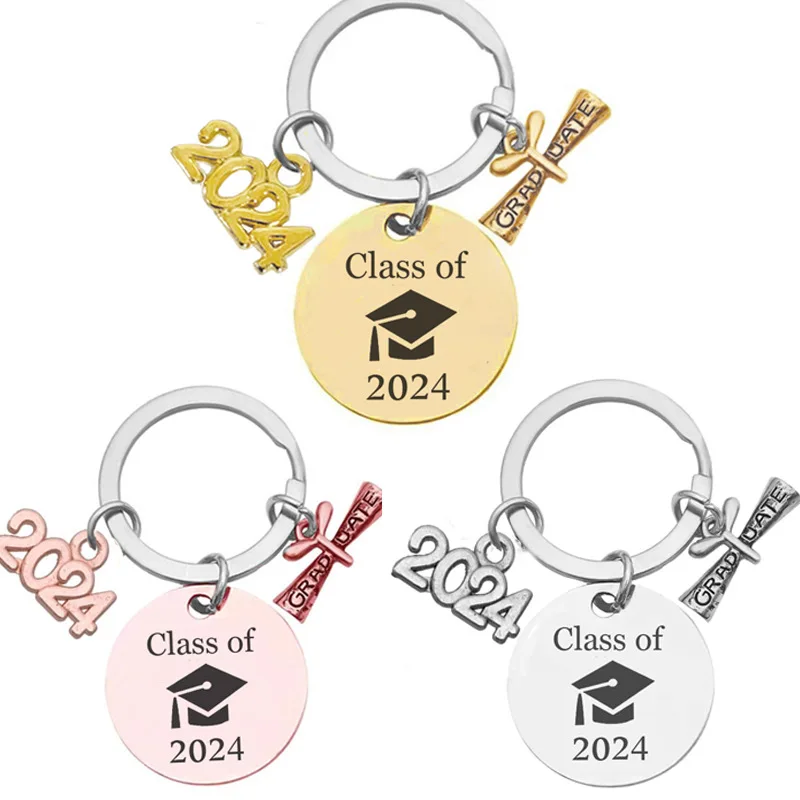High quality bag pendants My story beginning class of 2024 graduates inspirational gift Stainless steel round engraved key chain