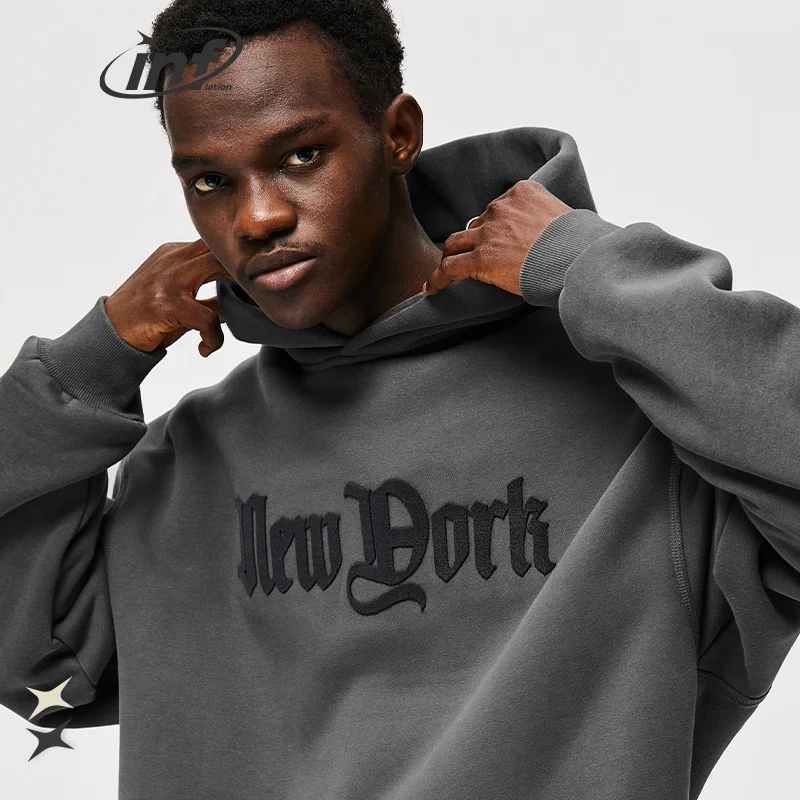 Customize High-Density Brushed Embroidered Hoodie 400gsm Heavy Weight Polar Fleece Pullover Unisex Hoodies