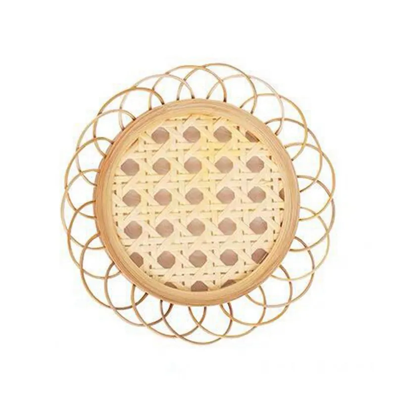 
Japanese Style Bamboo Woven Saucer Handmade Coaster Cup Holder Pot Pad Tea Mat Rattan Woven Cup Holder Coaster 