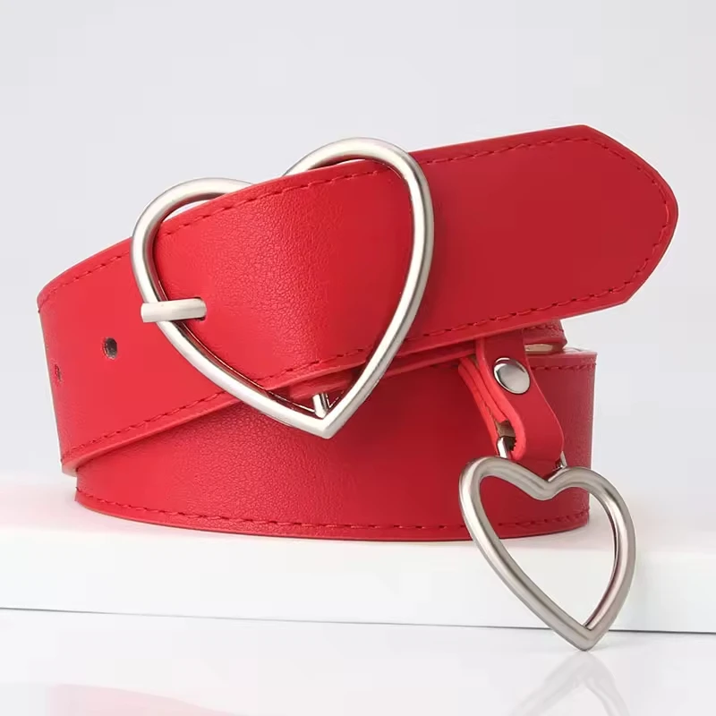 2024 New Fashion Lovely Heart Belt Women Custom Pu Leather And Genuine Leather Belt For Girls