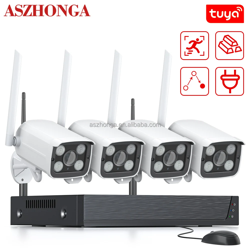 Tuya Smart Home 2CH 4CH Wireless 1080P 3MP 5MP NVR Kit Security CCTV WIFI Camera System  Outdoor Waterproof Security System