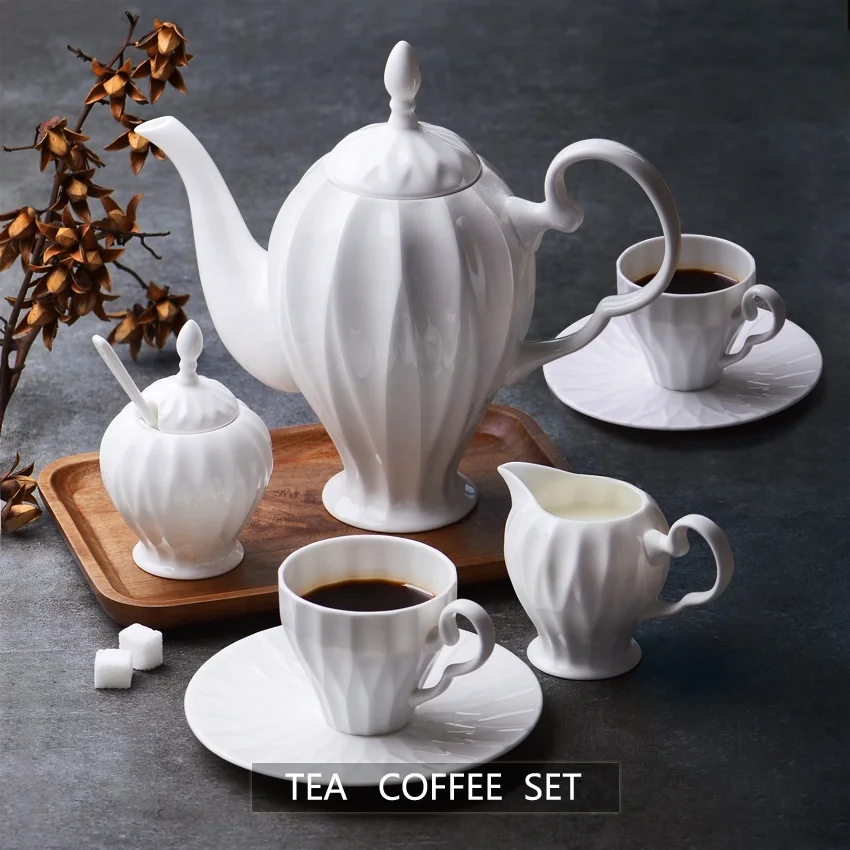 white  ceramic  bone china  British tea  pot  teaware Coffee Set Afternoon coffee set