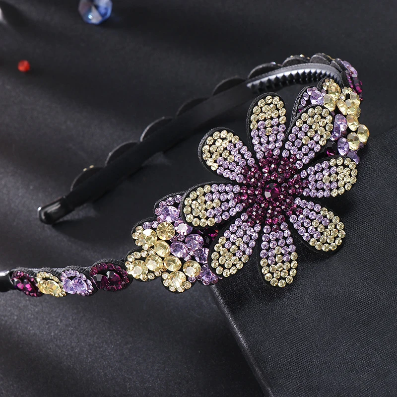 HX-066 Rhinestone flower headband wide-brimmed Korean high-grade crystal large headband lady temperament diamond-studded hairpin