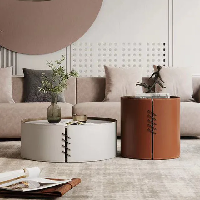 Side coffe end table wood natural round white oak wood block coffee wooden cofee table