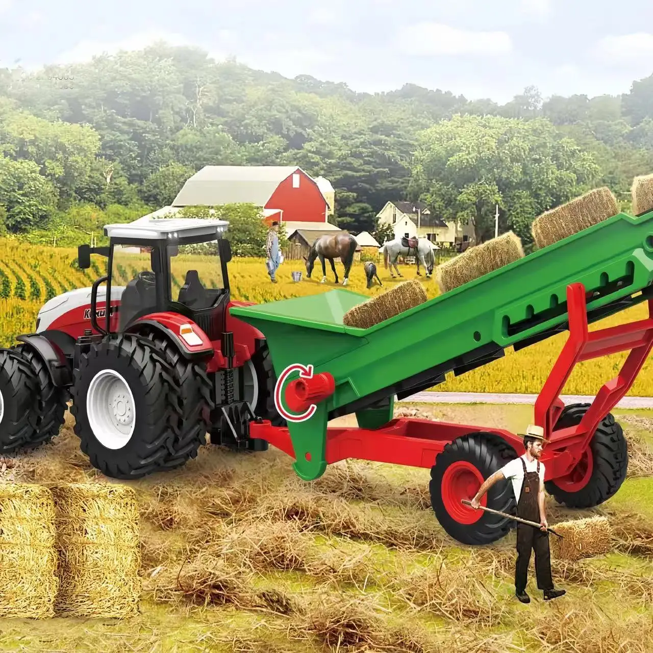 2.4G 6 channels big wheels dump trailer model truck farmer vehicles toy rc remote control tractor toys for kids