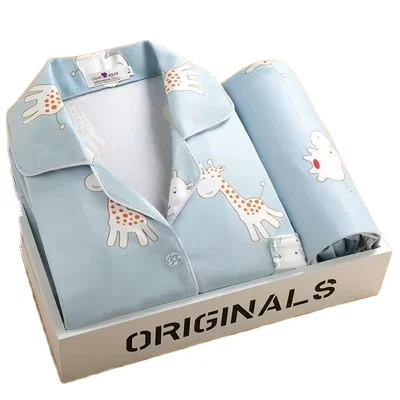 Cheap Women Sleepwear Lapel Milk Silk Fabric Turn-down-neck Loungwear Pajamas Cartoon Long Sleeve Trousers 2Pcs Sets Pjs