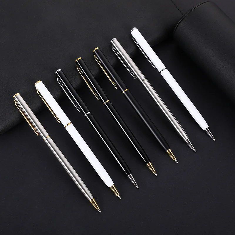 WSY 2023 Gift Promotional Ball Pen Customized Logo Black White Slim Metal Body Twist Ballpoint Pen