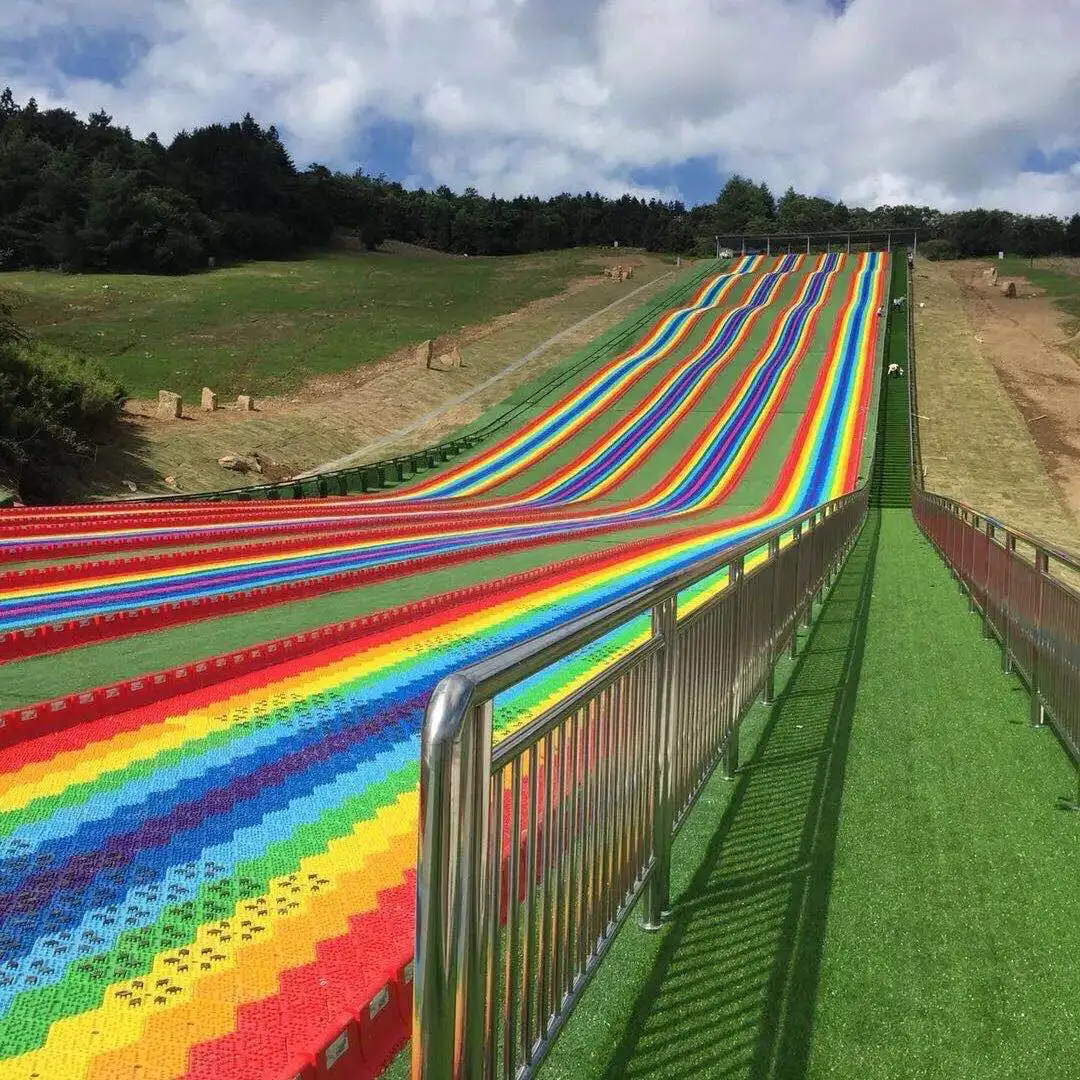 Outdoor Playground Plastic Rainbow Dry Snow Slide Dry Ski Rainbow Snow Slip Slide For Amusement Park