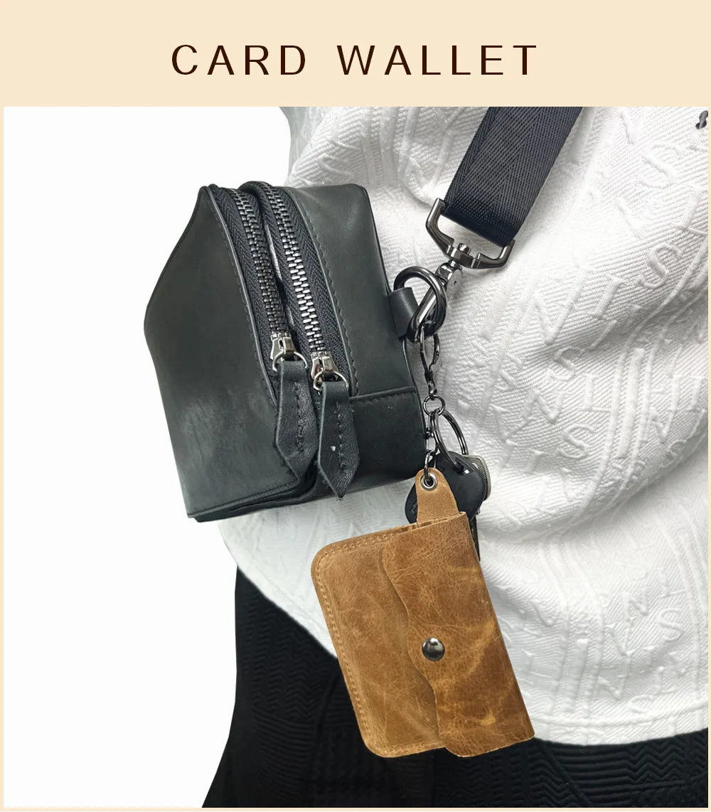 Unisex customize logo 100% real leather key ring card holder coin purse genuine leather card holder wallets for women and men