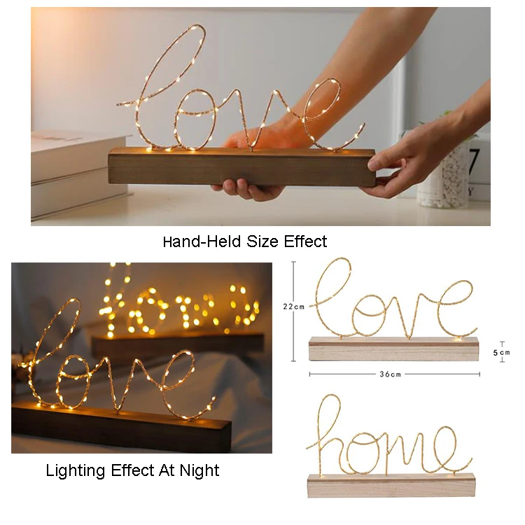 Home Decoration Letter Sign Metal Frame Night Light Alphabet Shaped Battery Operated Night Light For Fun Birthday Present