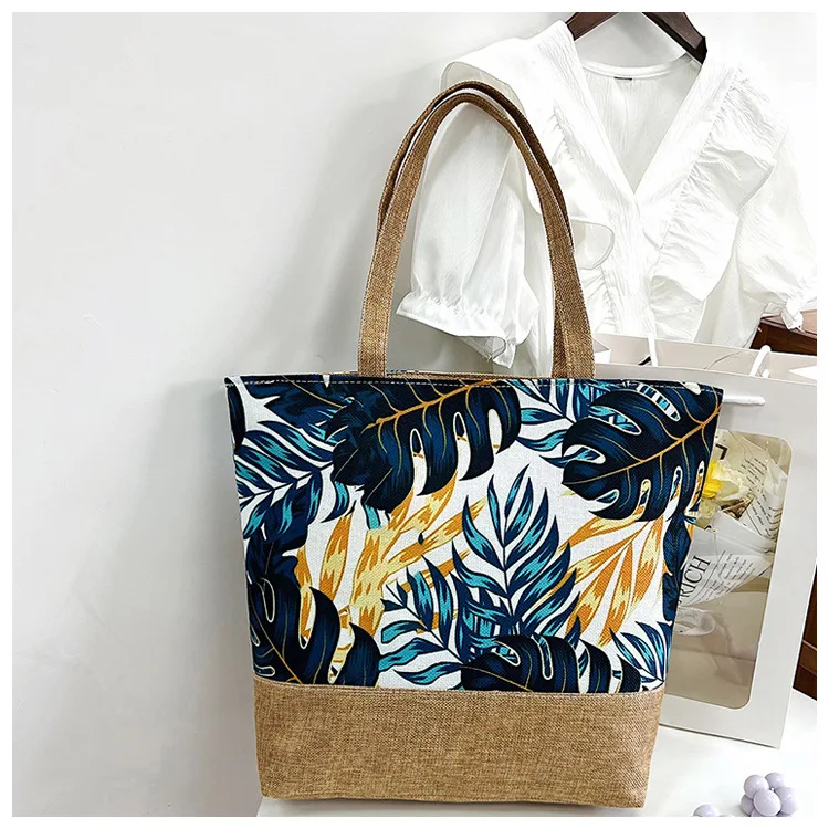 Tropical Shopping Handbag Canvas Tote Women Summer Beach Weekender Bags