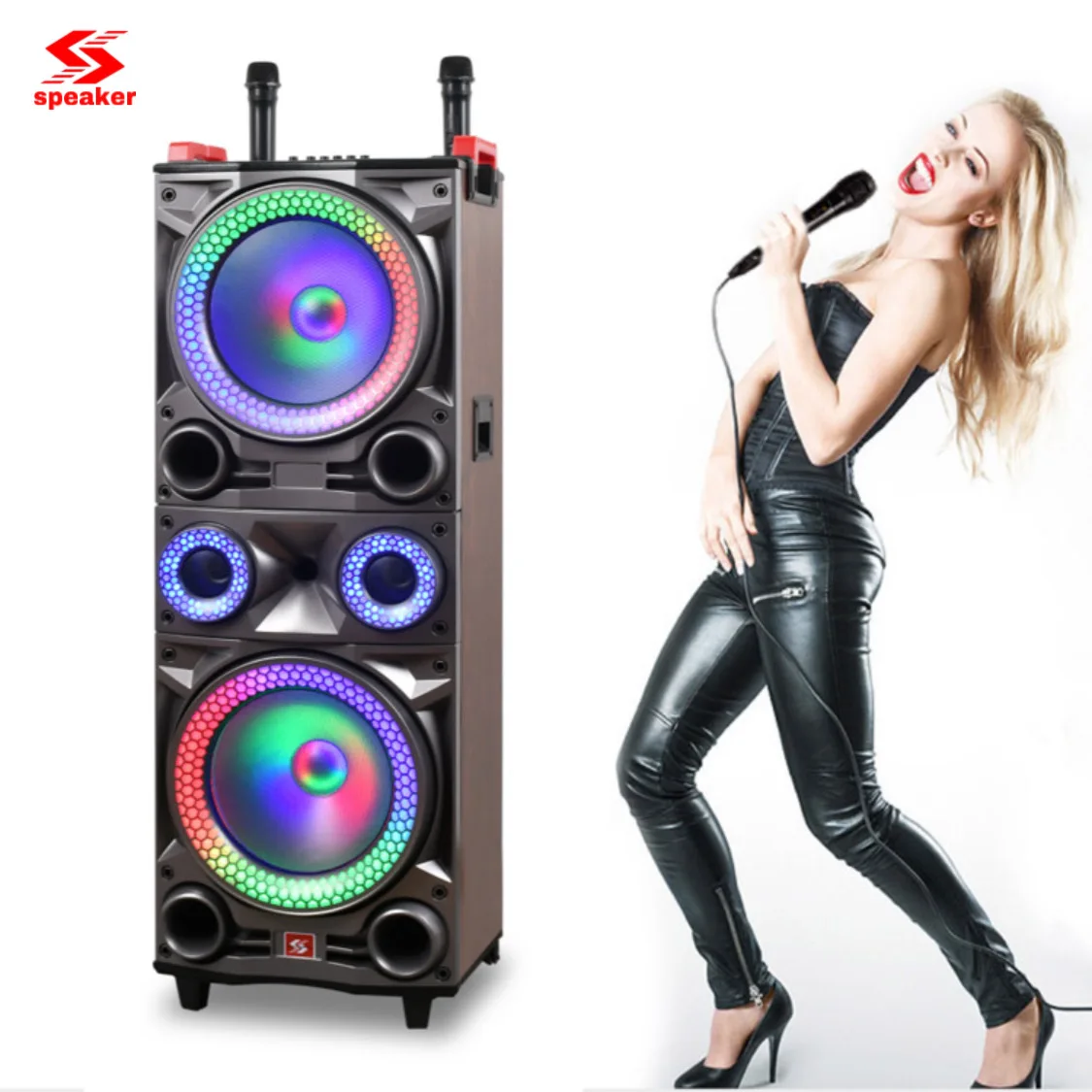 double12 Wooden trolley surround smart  wireless subwoofer speaker