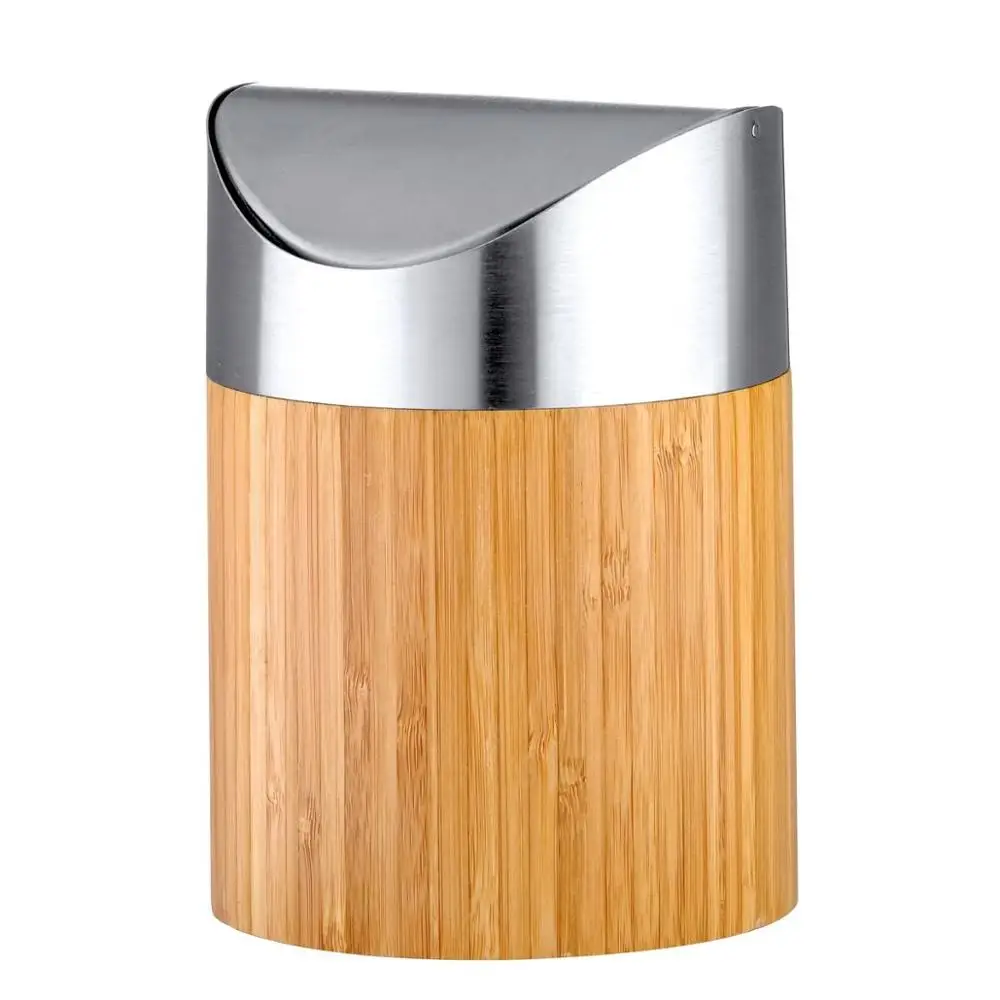 Bamboo Bathroom Waste Bin Cosmetic Bin with Swing Lid