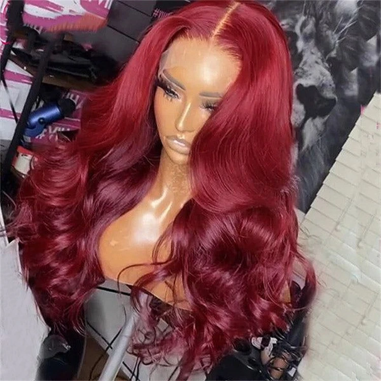 Red Brown Short Loose Curly Wigs With Bangs Indian virgin Cuticle Aligned Human Hair Wigs Loose Wave Transparent Lace Front Wig