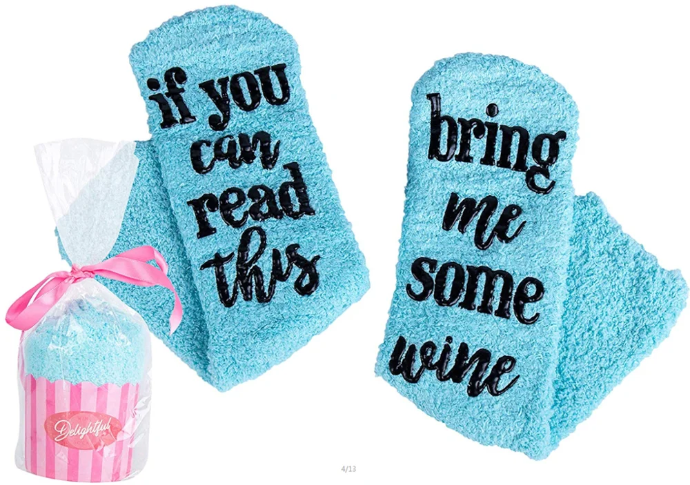 Custom Anti Slip Wine Socks with Cupcake Packaging If You Can Read This Bring Me Some Wine Floor Socks