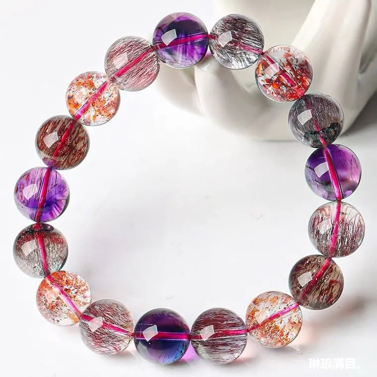 Natural Brazil Crystal Creme Cassis G. B Three-round Backbone Super Seven Bracelet Hair Bracelets for Men and Women Gift