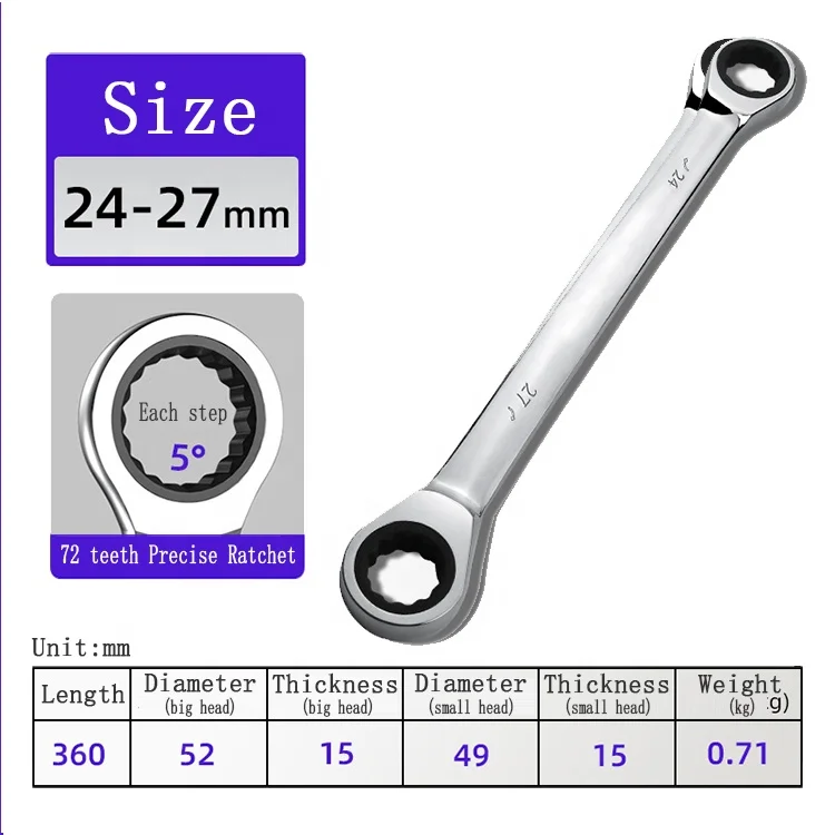 45# Steel Heavy Duty Strong 2 Head Ratchet Wrench Various Sizes China Manufacturer Wholesale