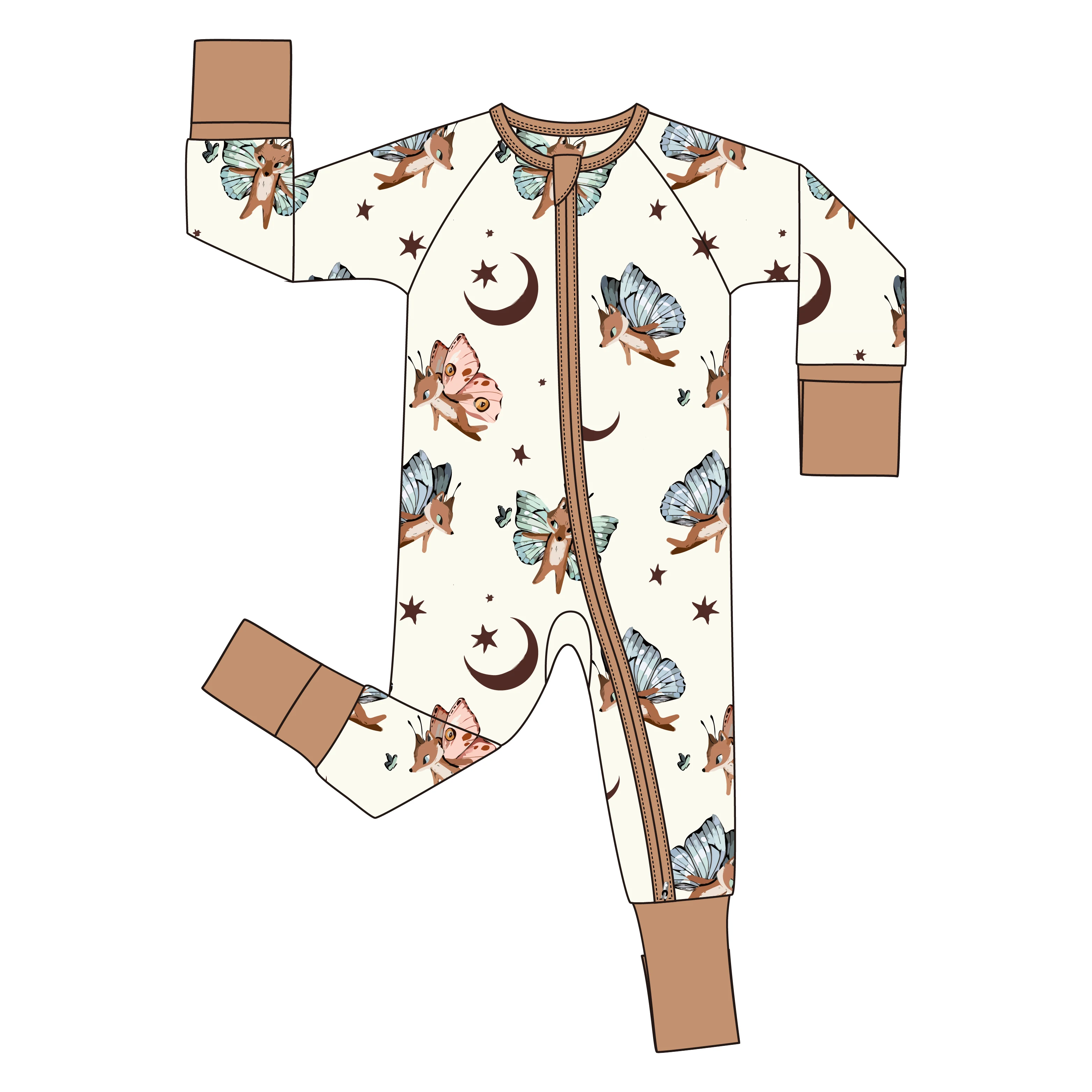 Custom Print 95% Bamboo Viscose 5% Spandex 210 GSM Baby Zipper Footed Sleeper Romper Clothes Toddler Kid Onesie Pajamas Clothing