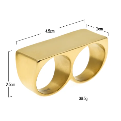Hip-hop fashionable two-fingers wear punk style new stainless steel Unisex rings with gold sliver rings for party gifts