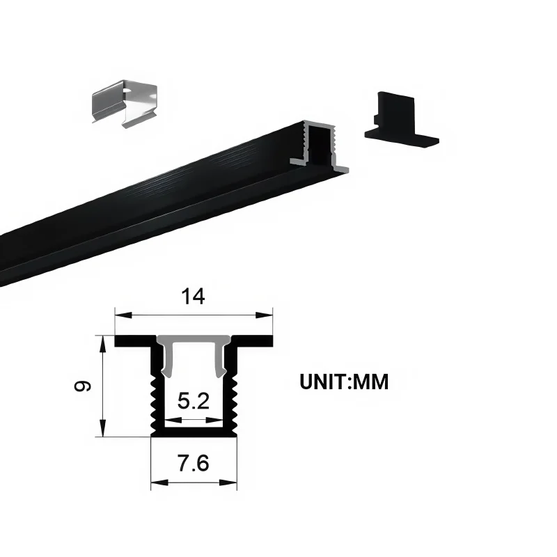 6063-T5 светодиодный алюминиевый профиль W14 * H8mm черный