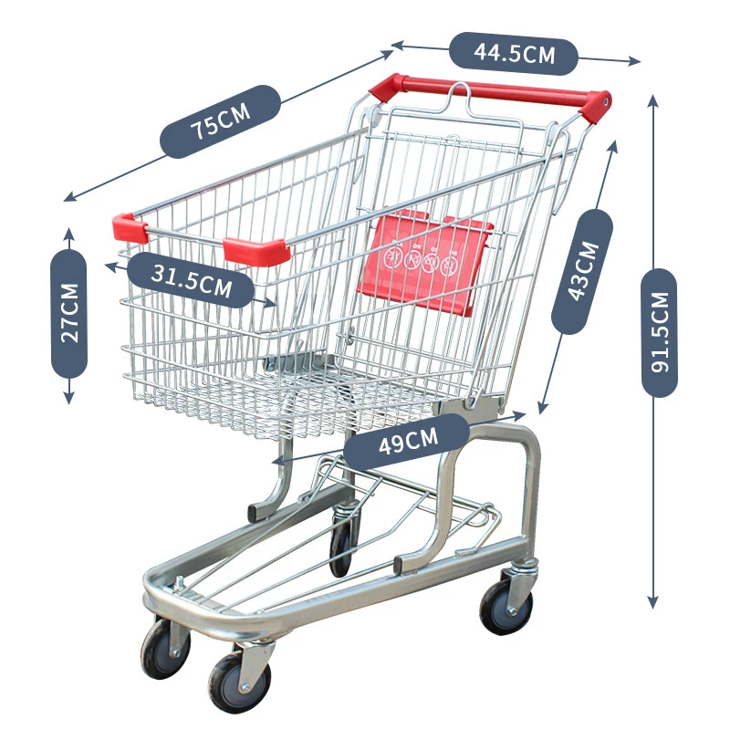 Kainice metal trolley for super market grocery shopping cart personalized single baskets unfoldable shopping trolley cart