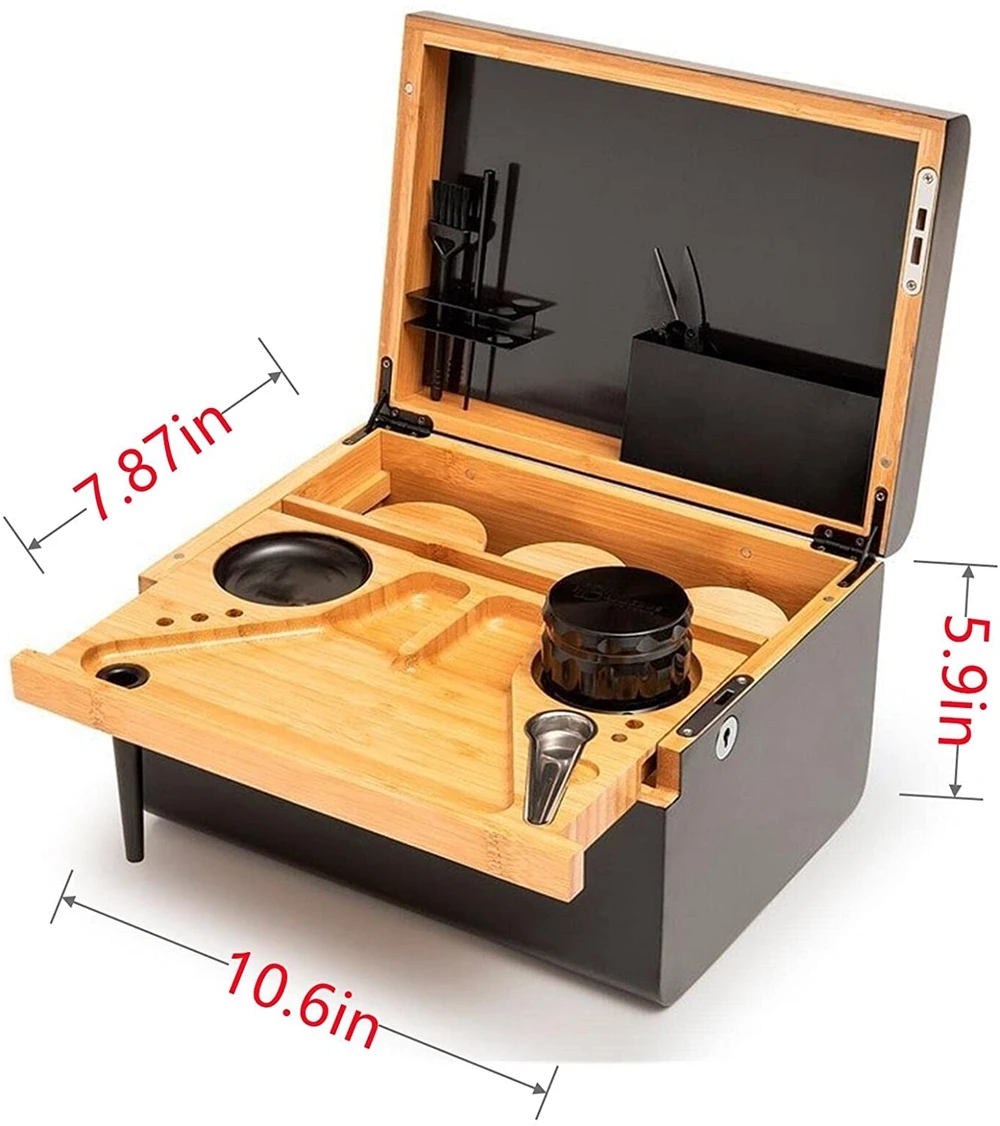 Custom Combo Kit Extra Large Stash Wooden Storage Box With Rolling Tray Black Accessories