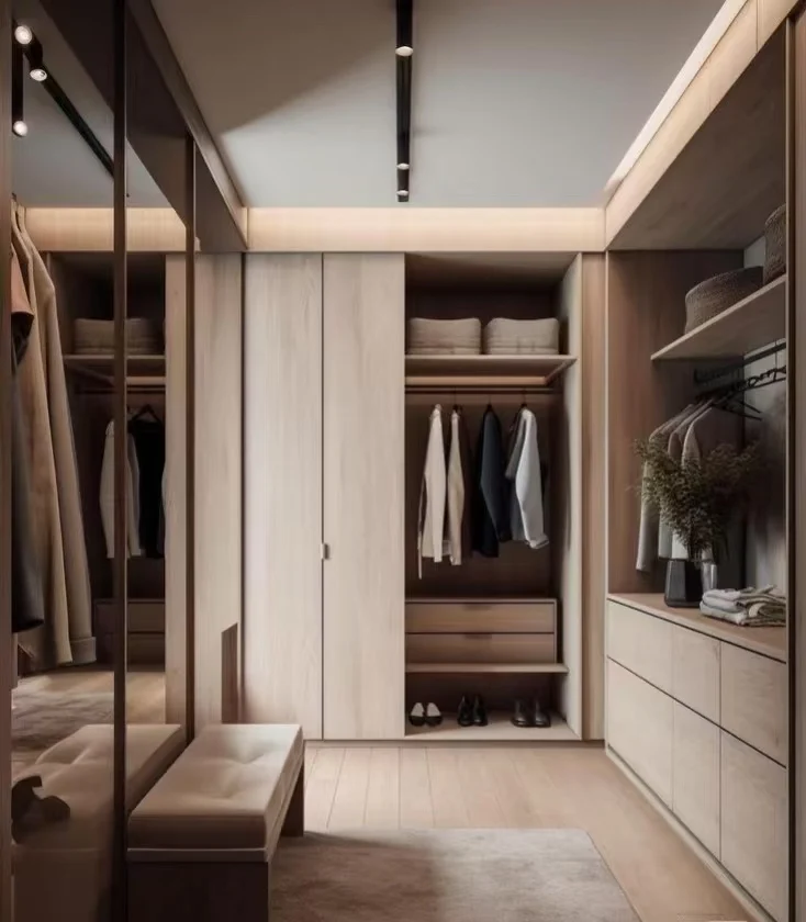 Modern Design Luxury Family Wardrobe Glass Doors Customizable Simple Style Bedroom Furniture Villas Light