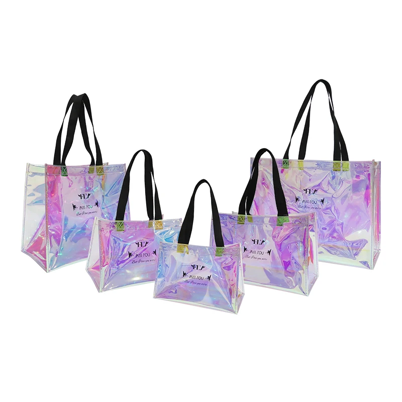 Custom Boutique Holographic Shopping Tote Transparent Clear PVC Laser Bag