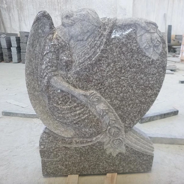 Chinese Cheap Tombstone G664 Pink Granite Weeping Angel Memorial Heart Headstones