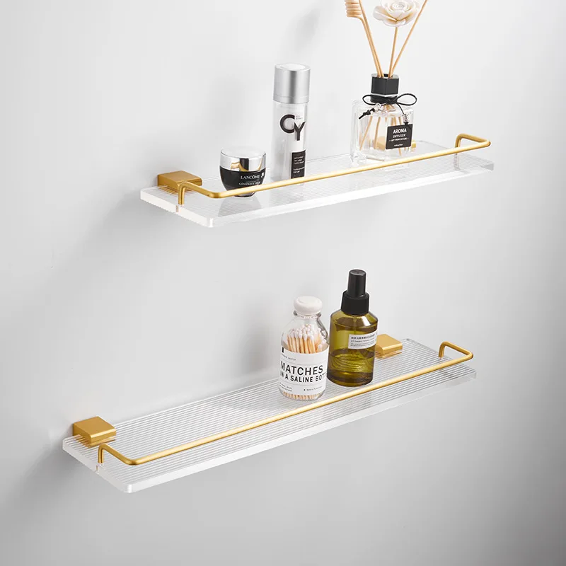 Bathroom bathroom shelf wall-mounted hole-free toilet Toilet storage rack acrylic Walnut shelving wood shelf