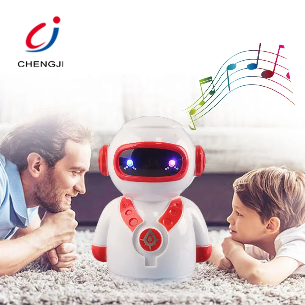 Battery operated children light musical pull back plastic mini toy robots