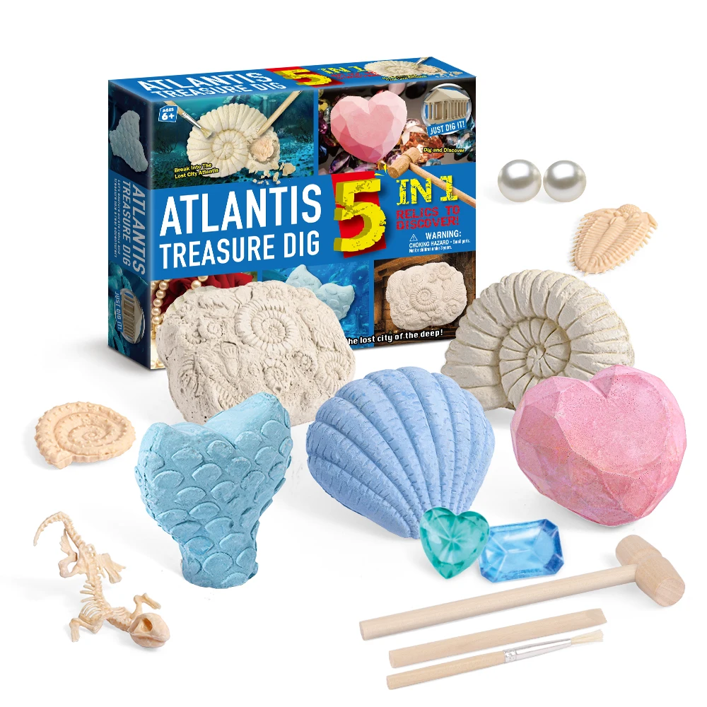 DIY eco friendly beautiful blue ocean series block dig atlantis treasure incloud pearl gemstone fossils dig toy