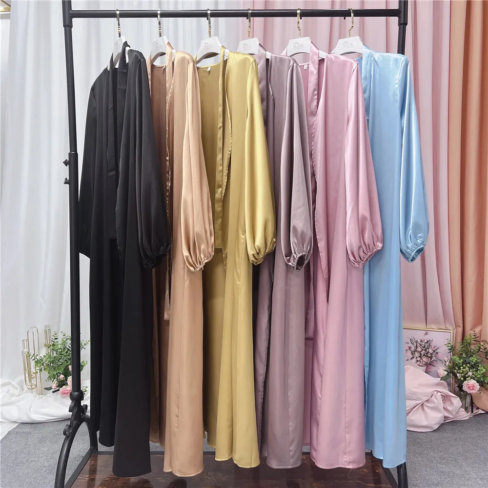 Wholesale Dubai Tutkish Afghan Jibab Arab Kaftan Long Satin Chiffon Islamic Modes Abaya Dresses Traditional Muslim Clothing